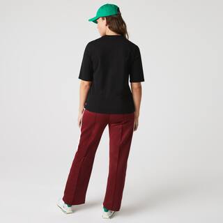 T-shirt à col rond et manches trois-quarts en coton uni T-Shirts - Noir - Lacoste - Femme