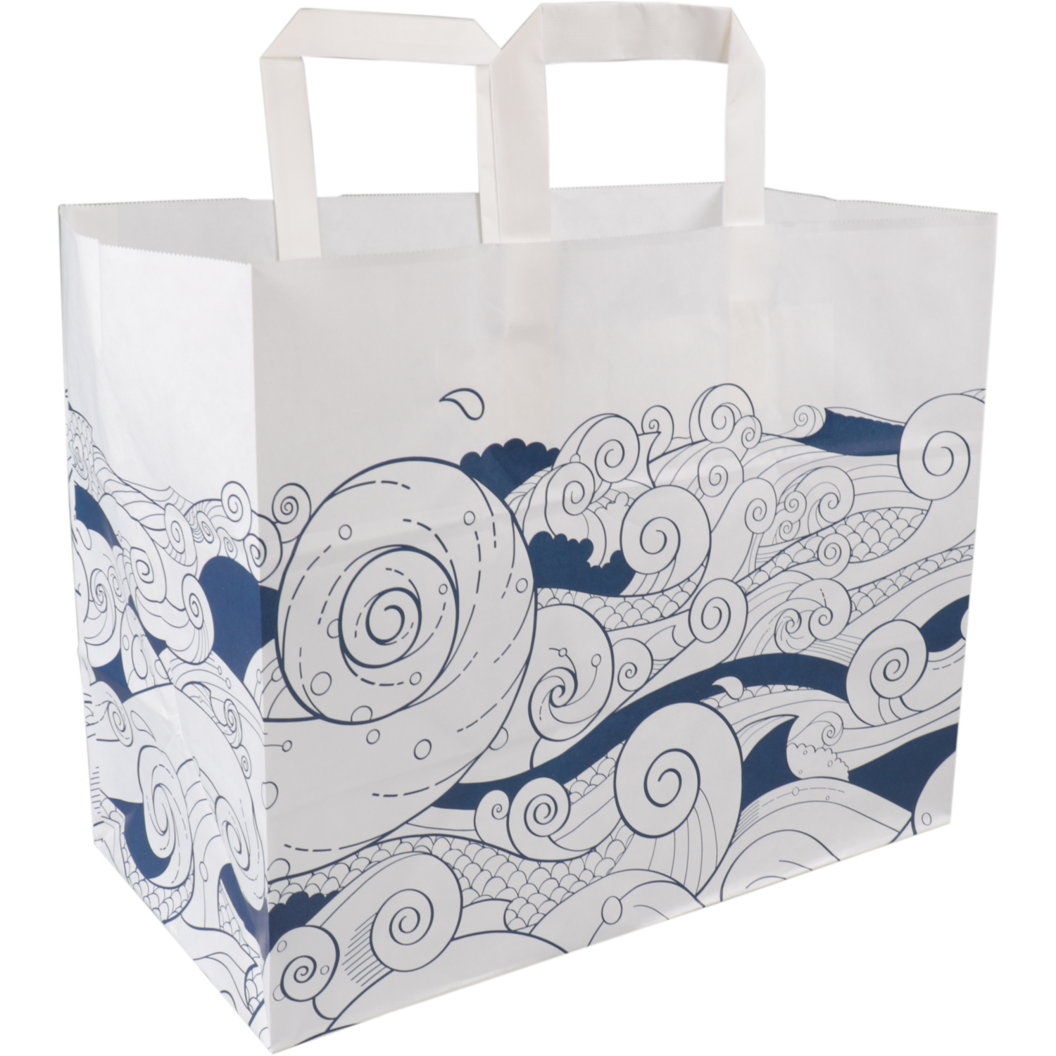 Depa Tas, Waves, Papier, platte handgreep, 32x 16x27cm, wit/blauw