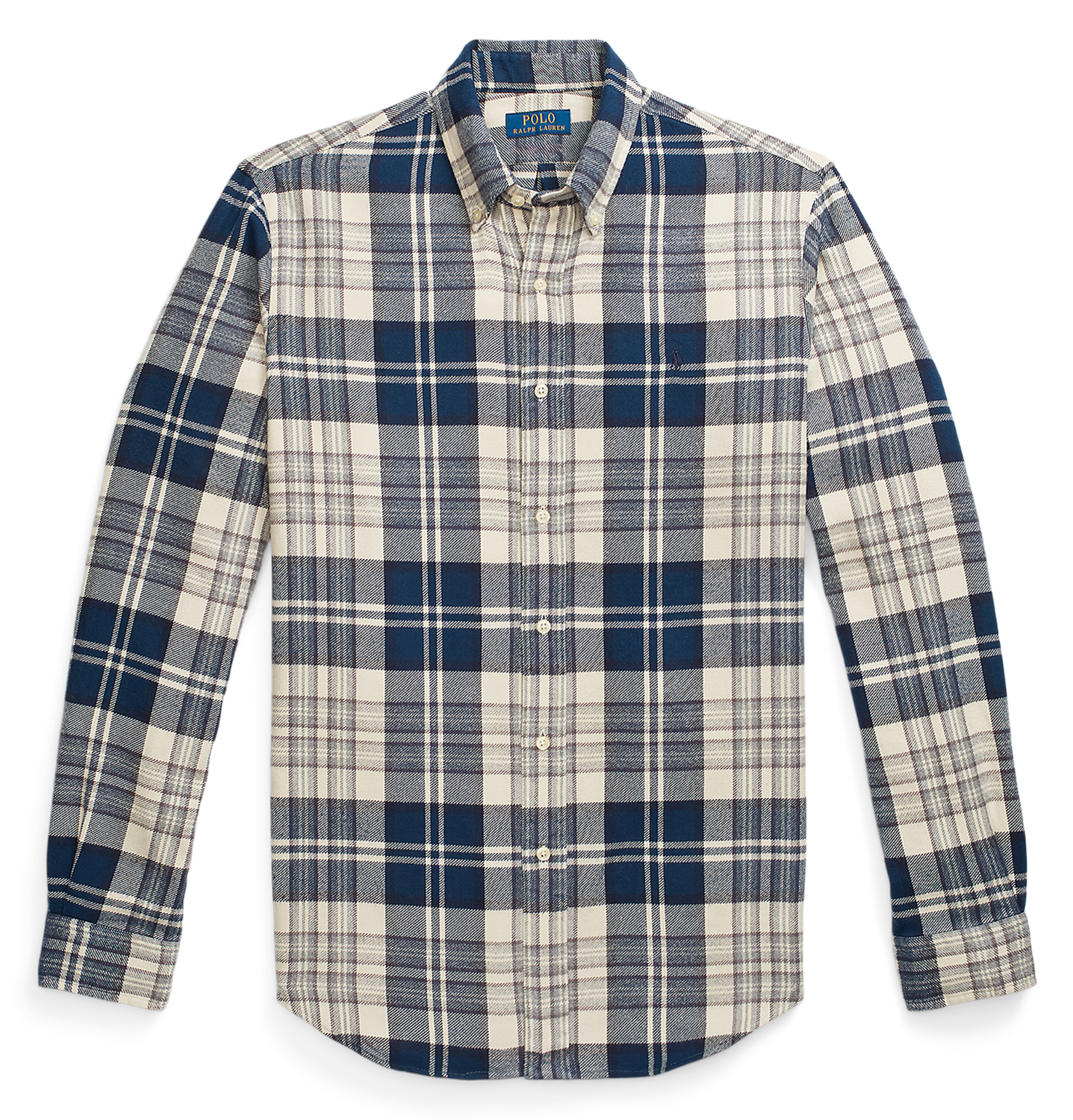 Chemise col classique à carreaux en coton | Beige
