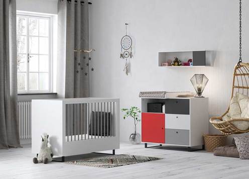 Chambre DUO CONCEPT lit 60x120+commode rouge - VOX
