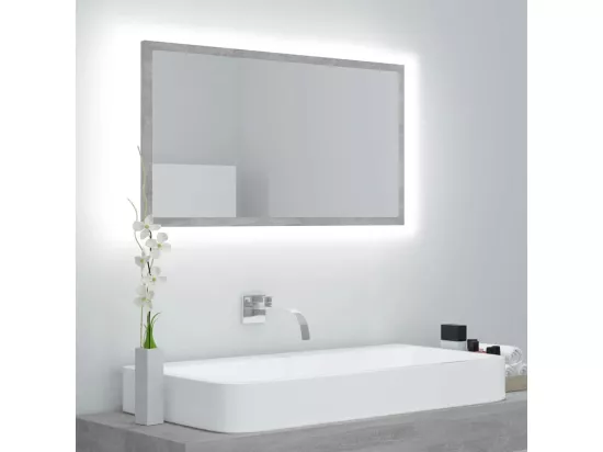 Miroir à LED de salle de bain Gris béton 80x8,5x37 cm Acrylique