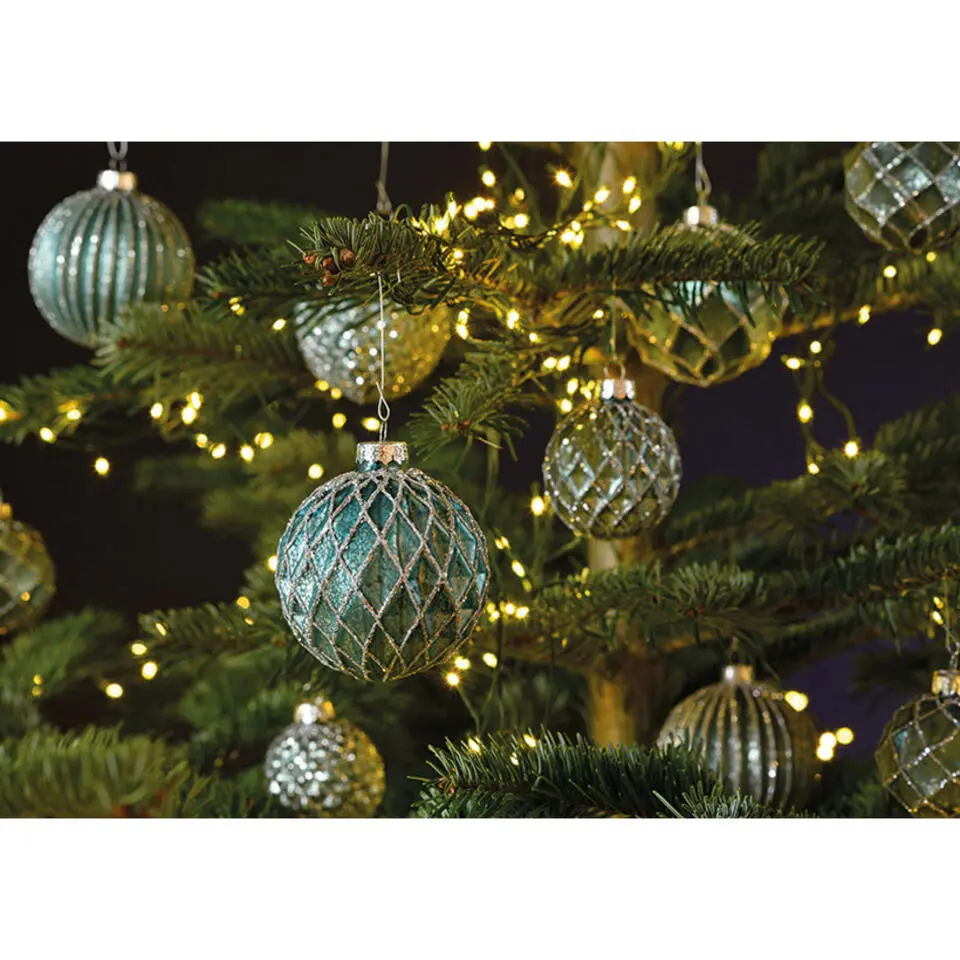 Wurm Kerstballen - 12st - glazen - turquoise blauw - 6 cm