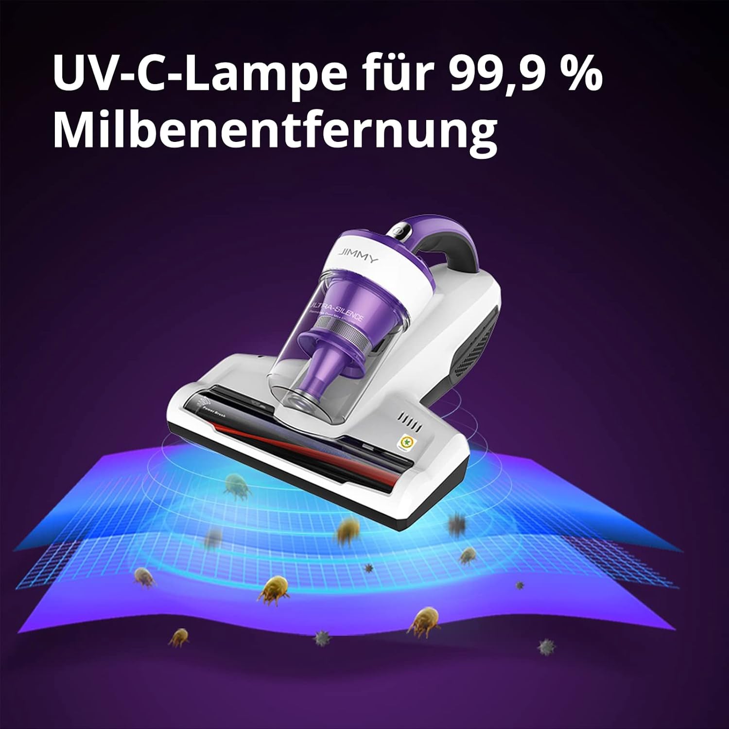Jimmy Neuste Version 2025 JV12 Milbensauger für Matratzen mit UV-C Lampe Ultraschall Komposit-Bürstenrolle, Doppelzyklon HEPA-Filter 5m Kabel 400W Leistungsstark Matratzenstaubsauger für Allergiker