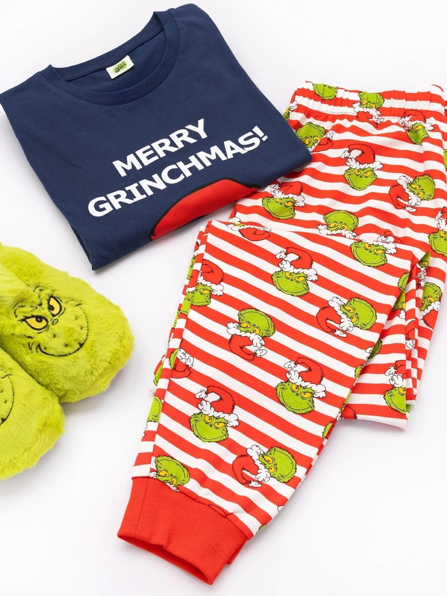 Blauw - Vanilla Underground 100% katoenen The Grinch Unisex pyjama met lange mouwen, lange pijpen en Merry Grinchmas-kerstslogan