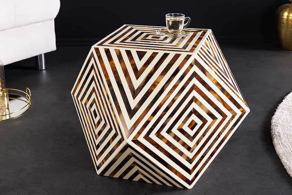 Beistelltisch HARMONY NATURE 60cm braun weiß Mosaik Kunsthandwerk