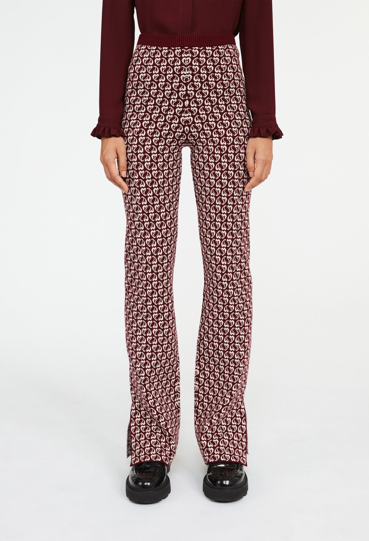 Pantalon bicolore maille imprime c&oelig;ur