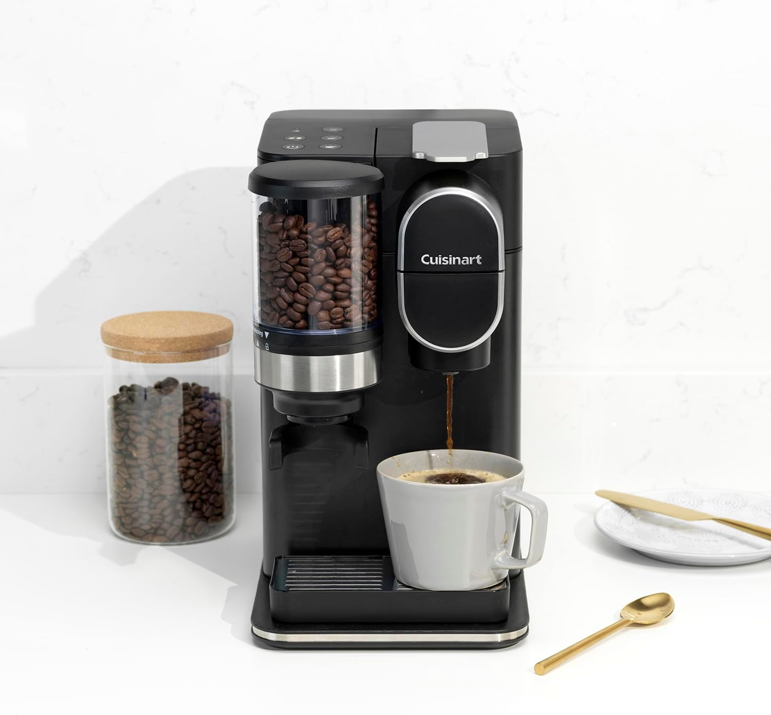 Cuisinart One Cup Grind And Brew - Machine à café avec broyeur intégré | Grain à moudre, Café filtre en portion individuelle | choisissez 3 tailles de tasse | Dosette filtrante réutilisable | Noir
