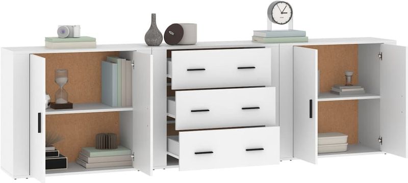vidaXL - Dressoirs - Bewerkt Hout - Wit - Set van 3