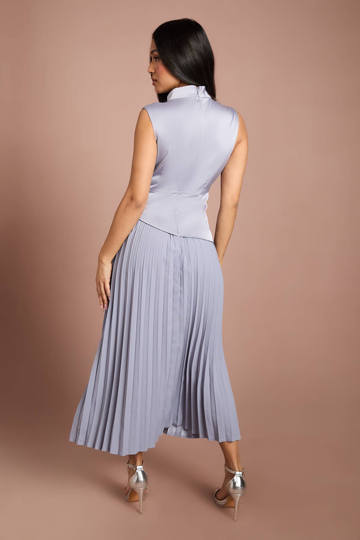 Coast Robe Midi Drapée Col Montant Jupe Plissée Petite Taille
