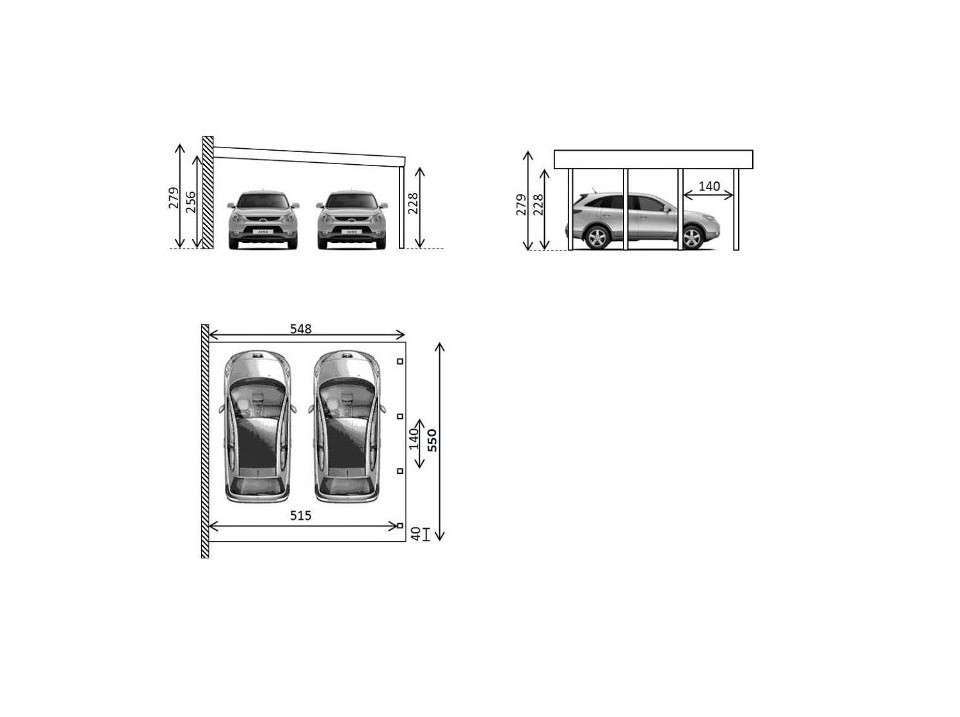 Carport adosse bois riverside - 2 voiture - 548 x 550 - abri 2 voiture - feutre bitumeux sur les voliges - toit plat