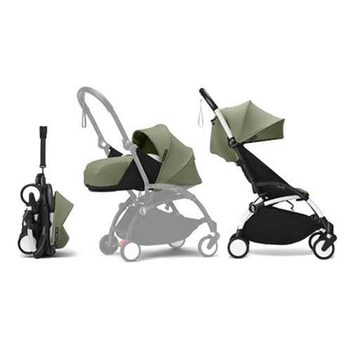 Poussette YOYO 3 Pack 0+ et 6+ Olive / Cadre Blanc - STOKKE