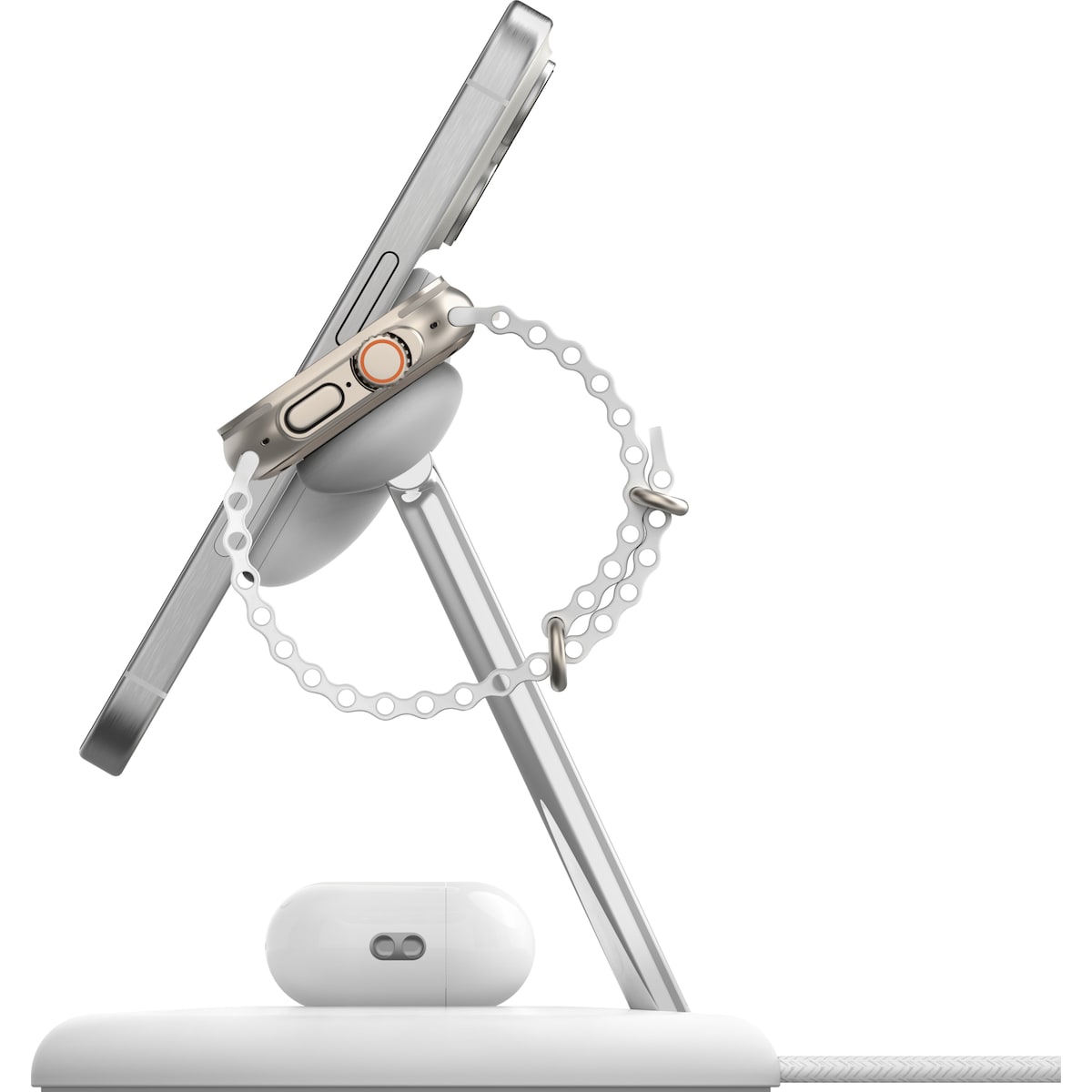 Belkin BoostCharge Pro 3-in-1 Qi2 trådløs ladestasjon (hvit)