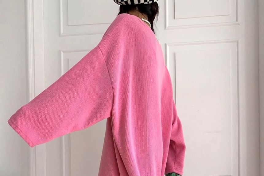 Chubby Girl - Lange mouwen effen losse midi-gebreide jurk