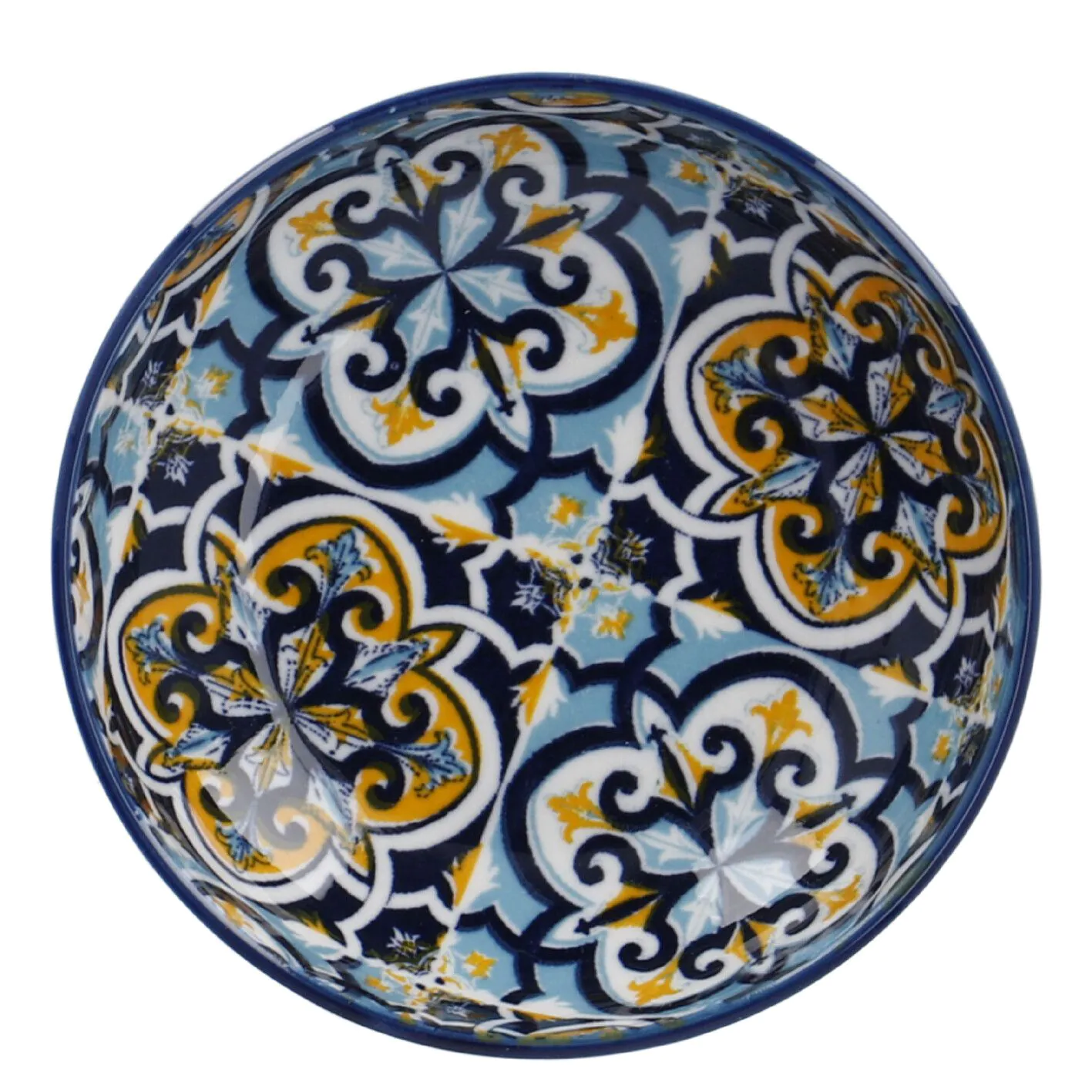 Schale China, flach, blau/gelb, 9 cm