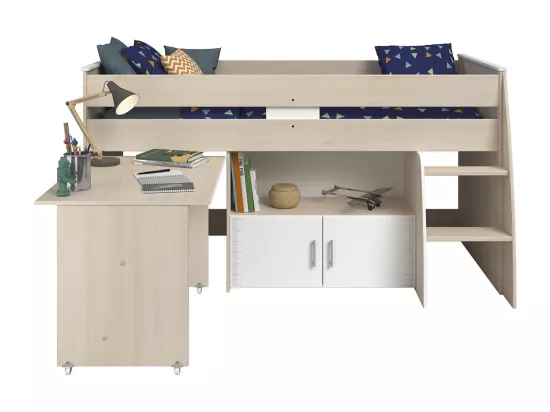 Lit Mezzanine Combiné avec Bureau, Couchage 90x200 cm - Charly