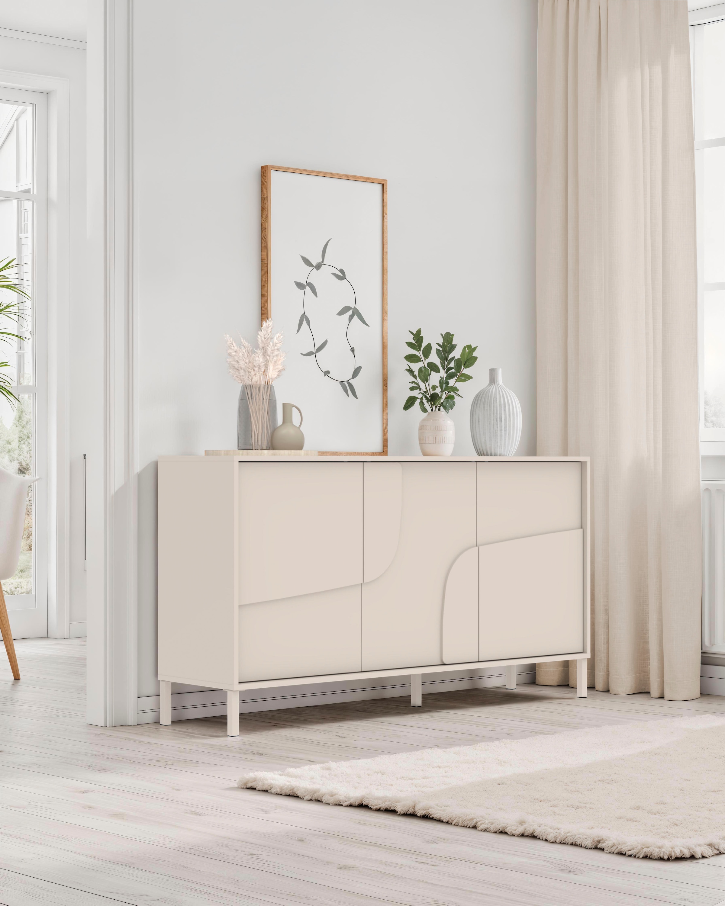 INOSIGN Sideboard »Stone, 155 cm breit, 3 Türen, Anrichte, Kommode, Stauraumschrank« 3D-Design, Push-to-open, Innenraum grosszügig, Füsse 14/2 cm wählbar