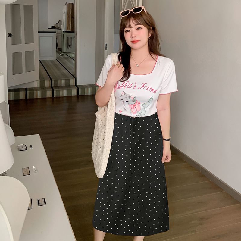 Krezol - Midi A-lijn denim rok met hoge taille en bloemenprint