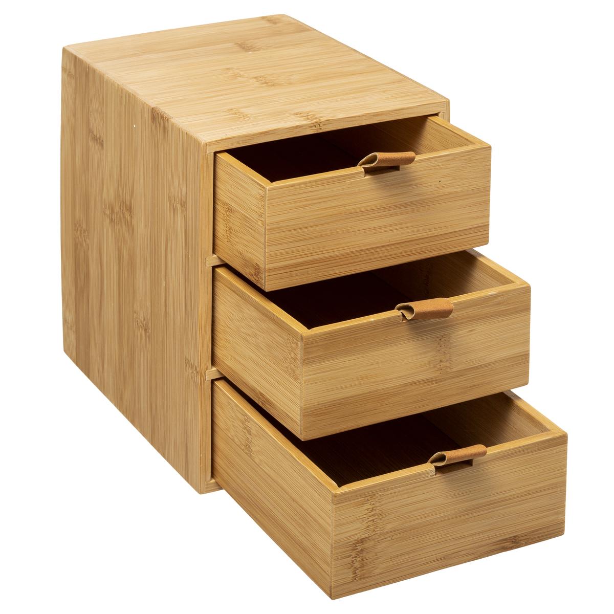 BOITE 3 TIROIRS BAMBOU CUIR