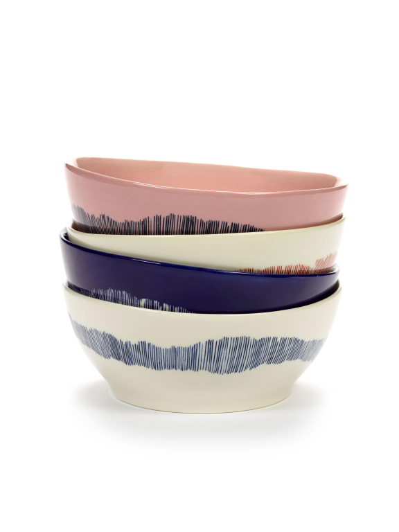 Serax Feast by Ottolenghi kom Ø18 set van 4 White/Blue Stripes