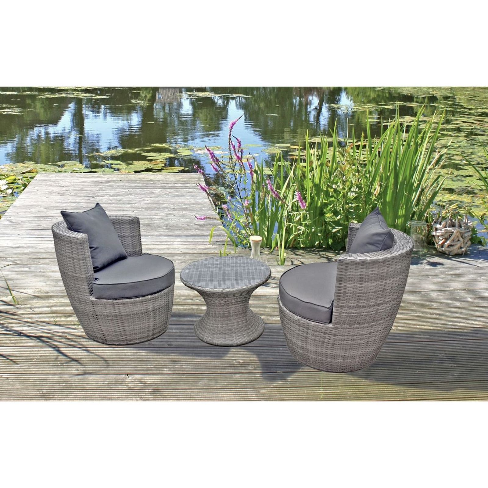 3-teiliges Club-Set LINZ - grau - Polyrattan - stapelbar