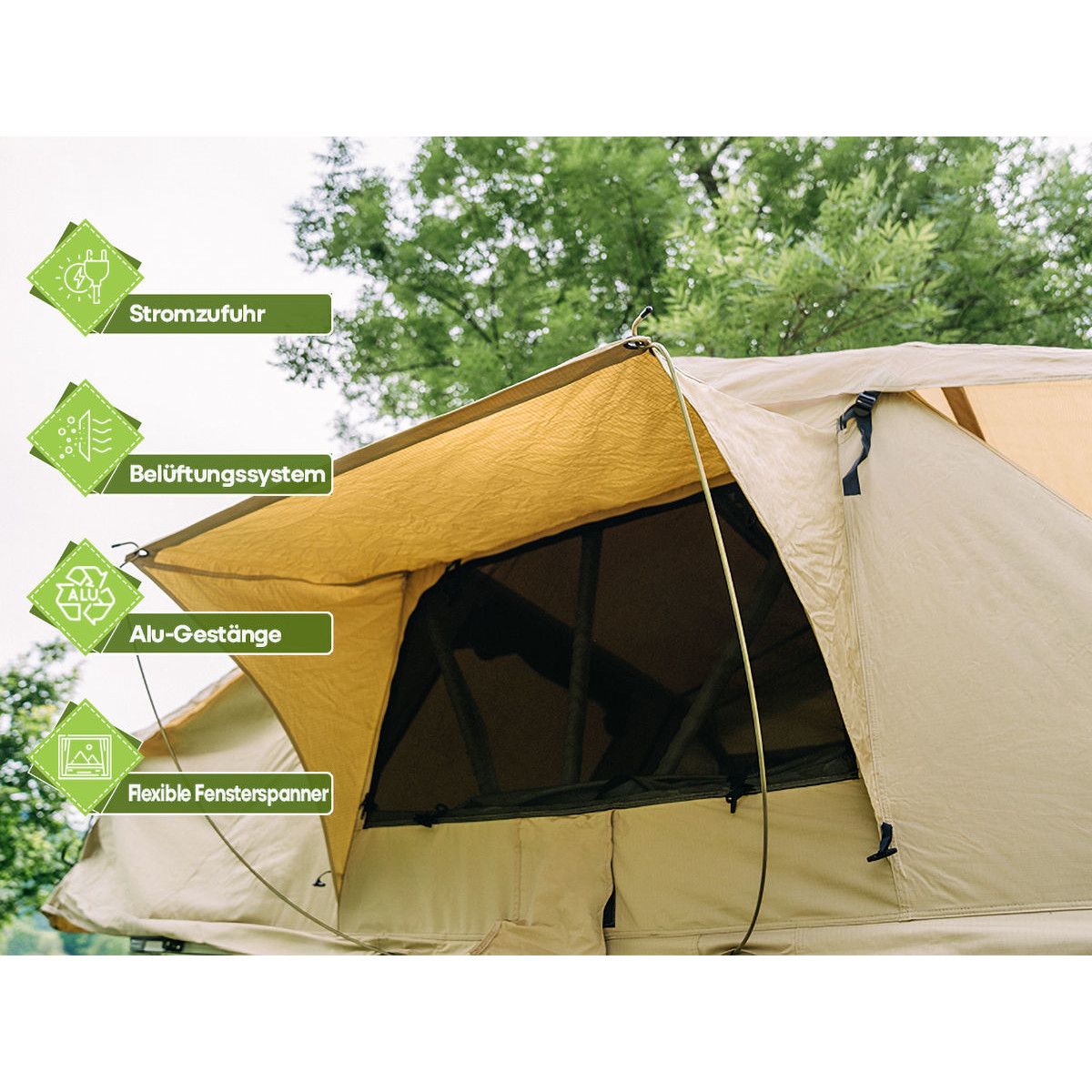OutdoorU Family 3 pers daktent incl. voortent& ladder - Khaki