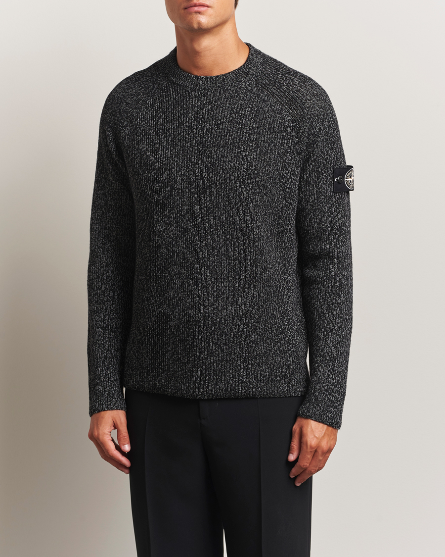 Stone Island Reflective Cotton Knit Crew Neck Black Melange