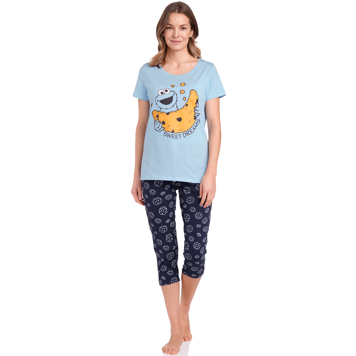 Gina Benotti Sesamstraße Shorty mit Krümelmonster-Print dunkelblau / hellblau