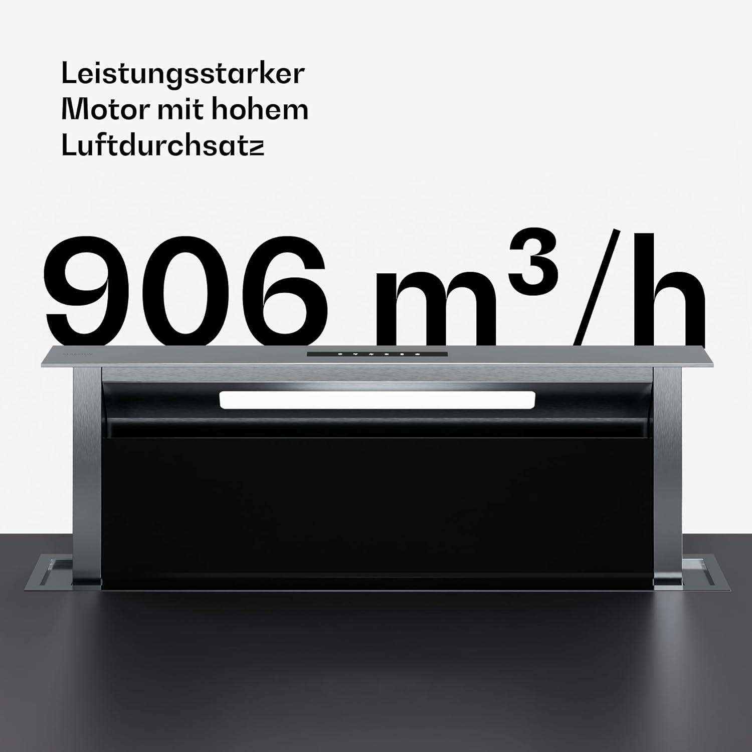 Klarstein Verosteel Downdraft Dunstabzugshaube 90 cm - A++ Energieklasse, 906,2 m³/h Boost, Touch-Bedienung, LED, Aluminium & Glas, Spülmaschinenfilter, leise Abzugshaube Küche