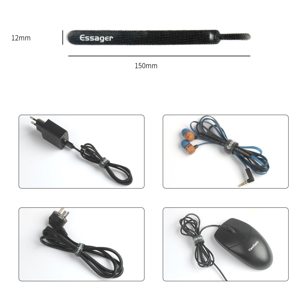 (30er Set) 15cm Wiederverwendbare Stoff Kabelbinder Kabel Organizer Kabel Clip Kabelhalter - Schwarz