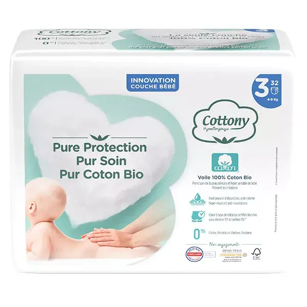 Fraldas Cottony Baby 100% Algodão Tamanho 3 (4-9kg) Pacote com 32 unidades