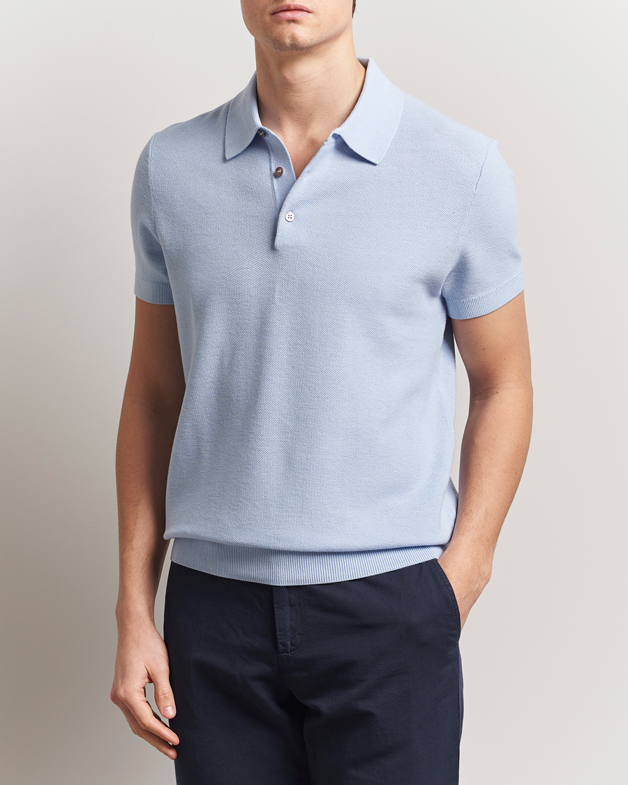 Morris Walter Knitted Polo Light Blue