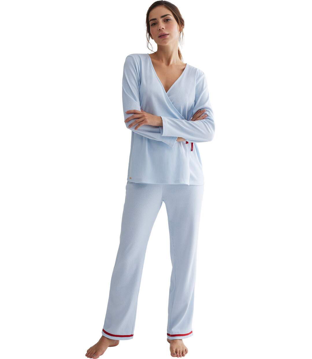 Pyjama pantalon haut cache-coeur manches longues Rayas Selmark