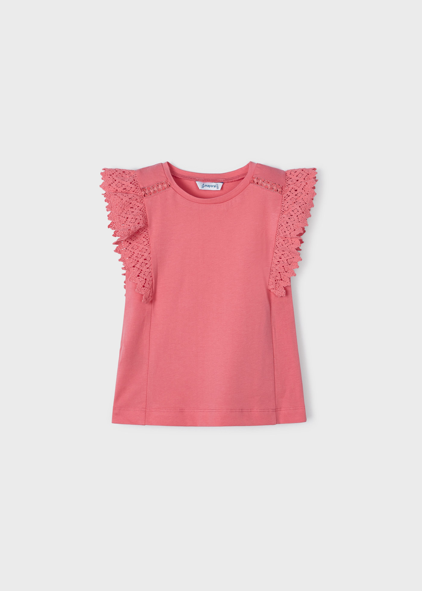 Camiseta de algodão de manga curta com babados para meninas