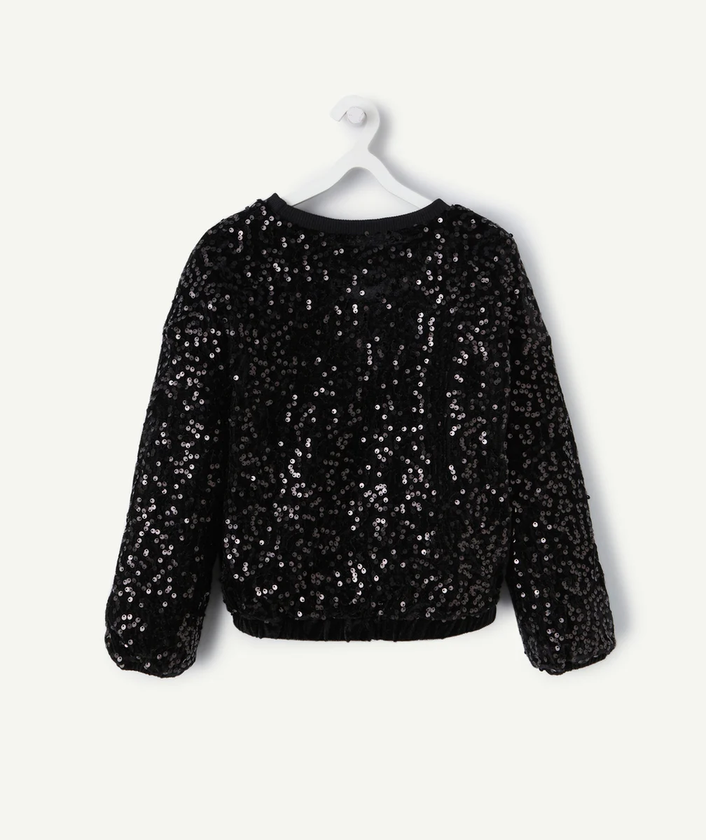 SWEAT FILLE EN VELOURS NOIR ET À SEQUINS