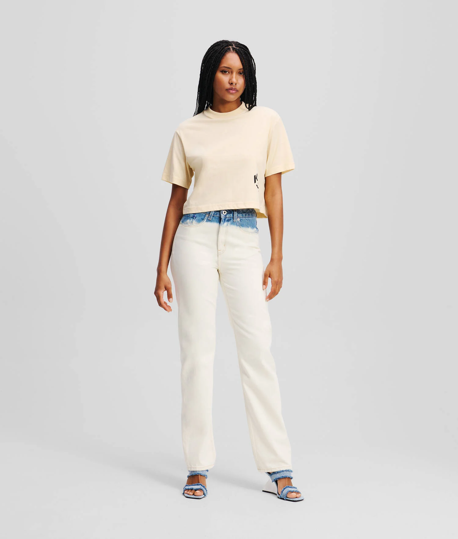 JEAN DROIT OMBRÉ À TAILLE HAUTE - Bleu Ombre