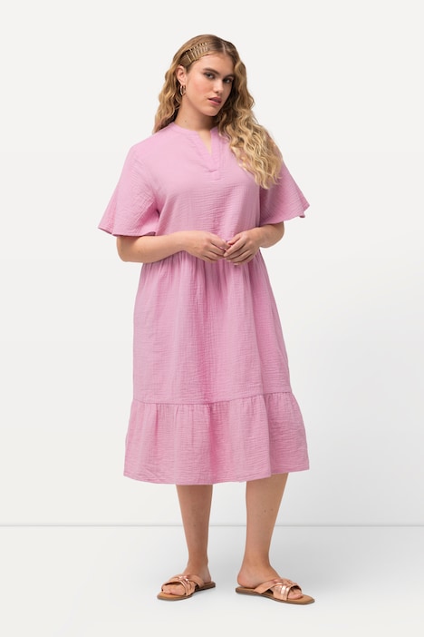 Musselin-Kleid, A-Linie, Tunika-Ausschnitt, Halbarm