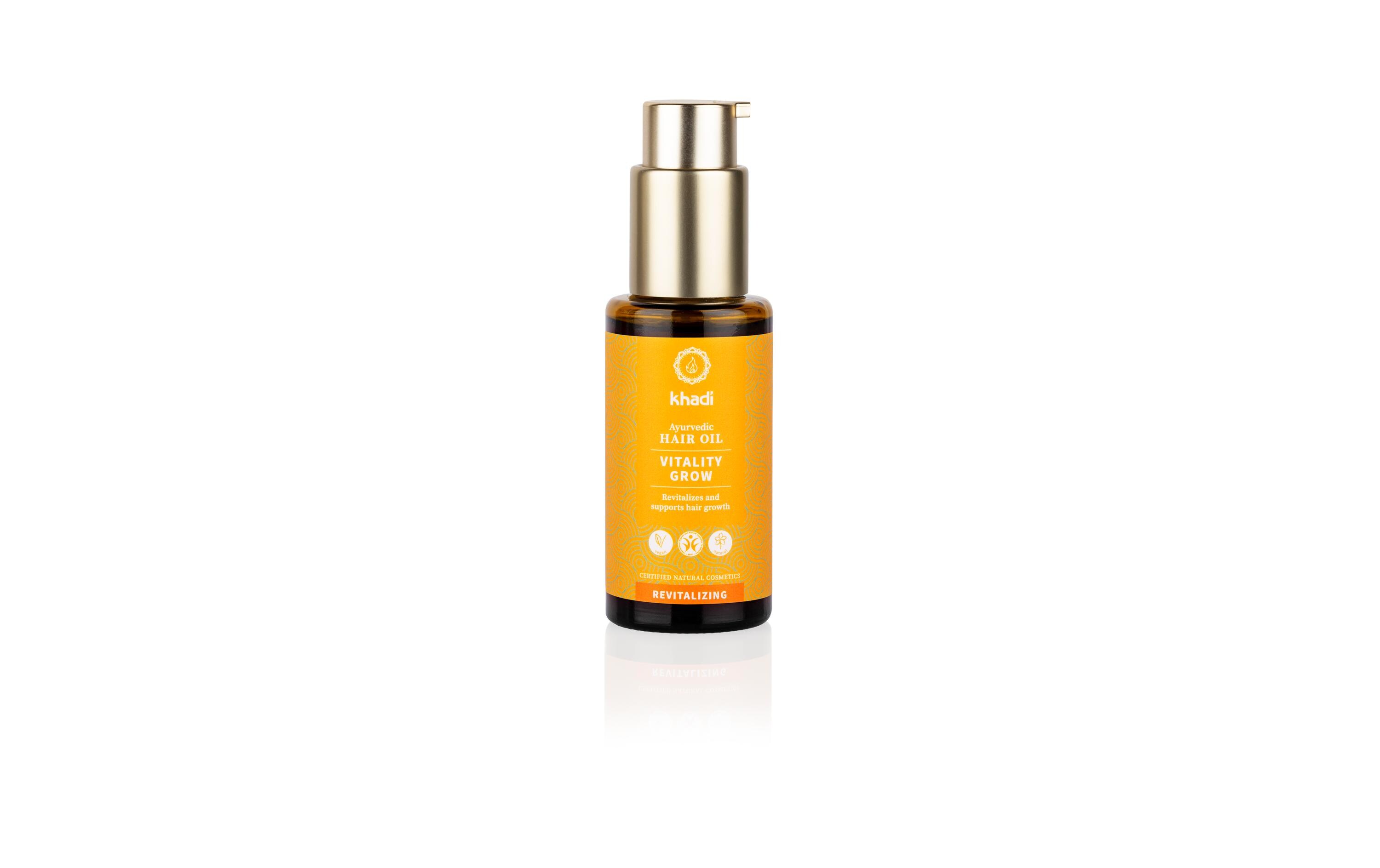 Haaröl ayurvedisch Vitality Grow 50 mlVeganes Öl gegen Spliss, Haarausfall und belebt die Kopfhaut