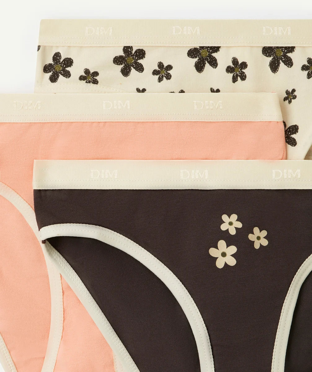 DIMLOT DE 3 CULOTTES FILLE POCKETS RÉGLISSE ROSE ET IMPRIMÉ FLEURS