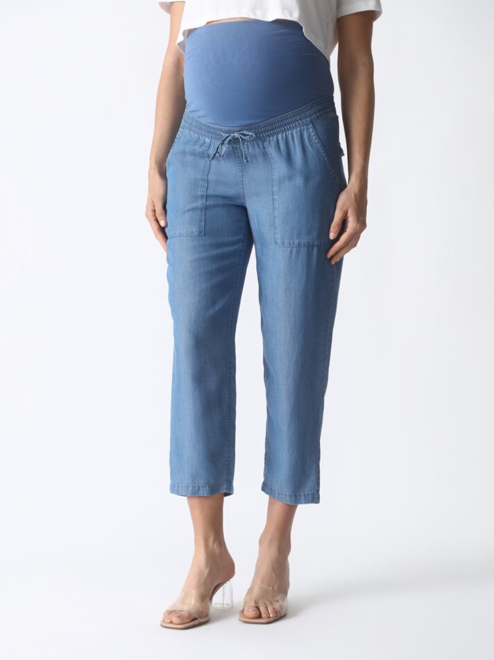 Calça jeans jogger leve para gestantes - Índigo