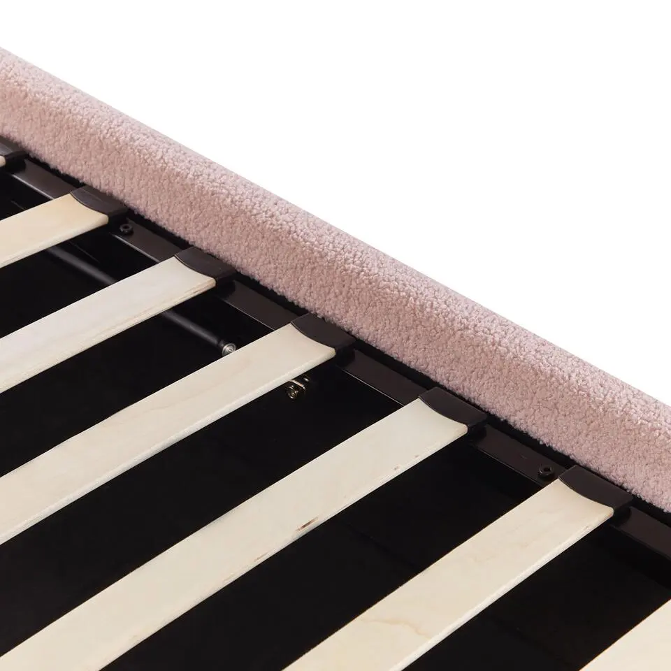 DINAN - Eenpersoonsbed - Roze - 90 x 200 cm - Bouclé