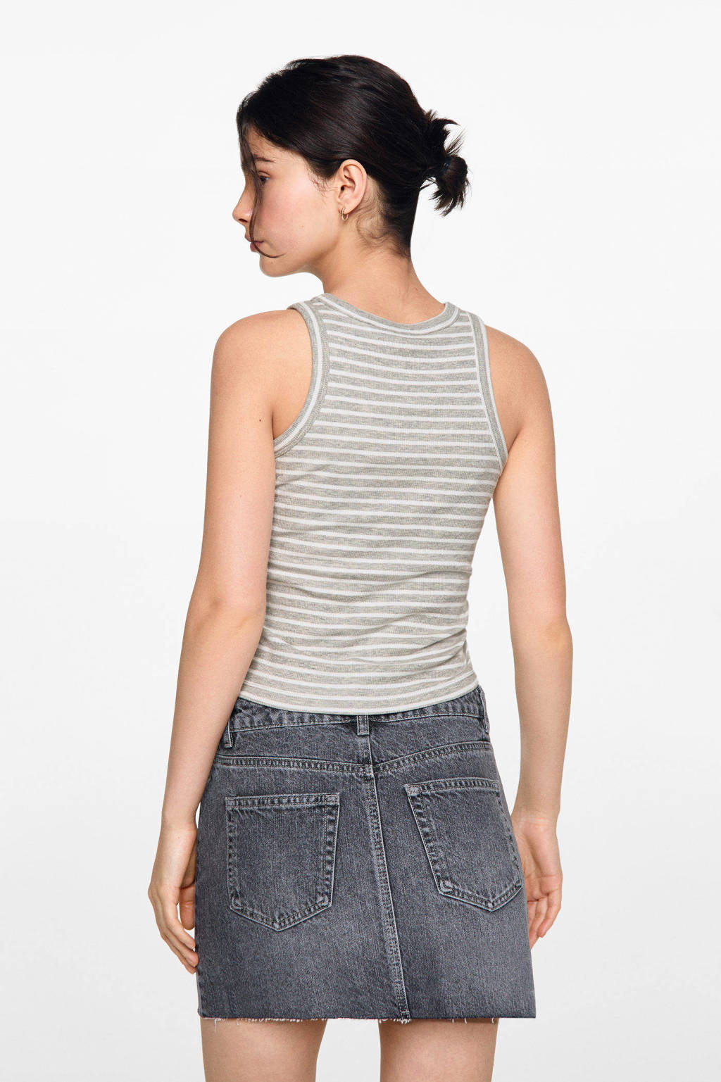 MANGO TEEN gestreeptetop lichtgrijs/wit