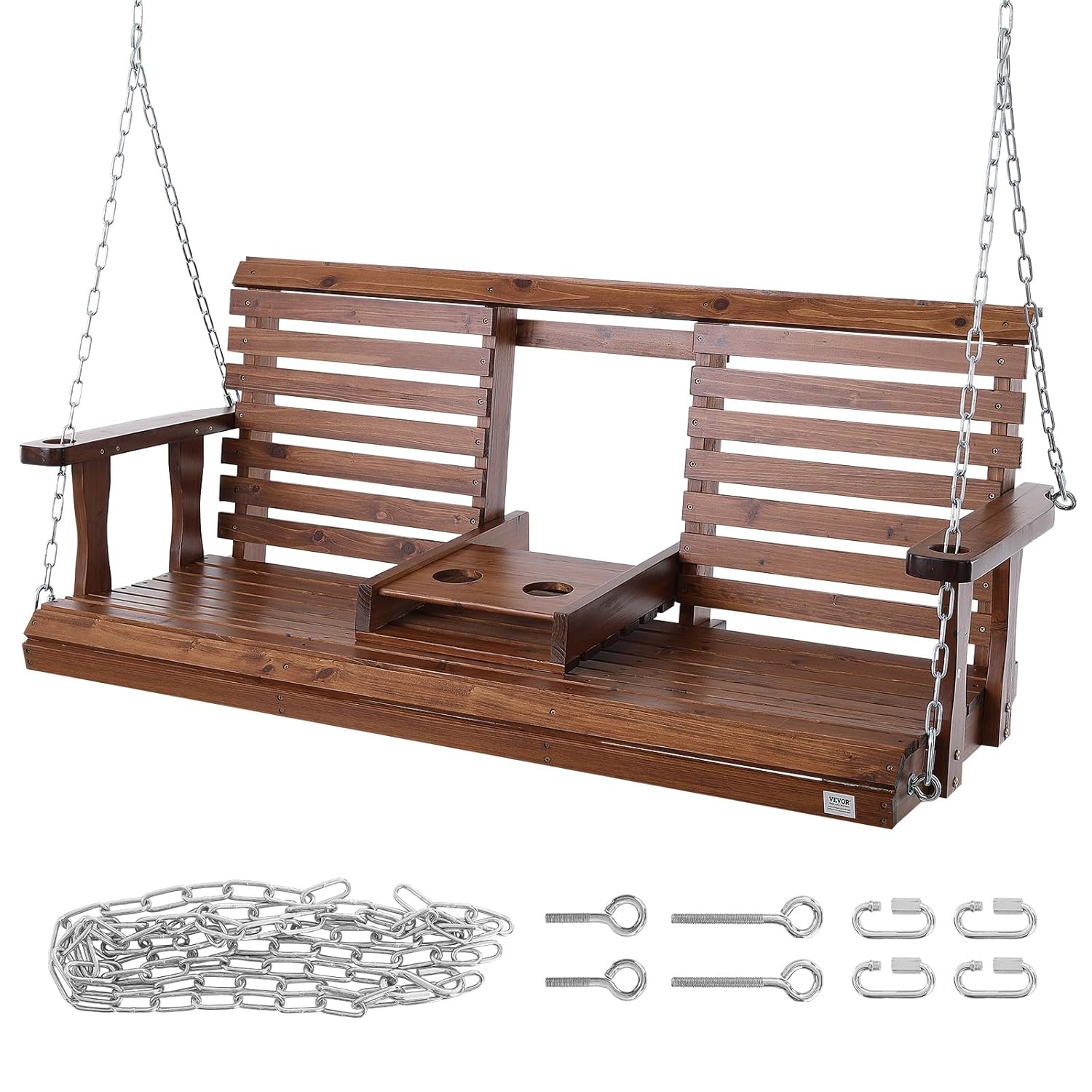 VEVOR Hollywoodschaukel Zedernholz, 1523x710x600mm, Terrassenschaukel für Hof und Garten, verbesserte Tragkraft von ca. 400 kg, robuste Schaukelstuhlbank mit Aufhängeketten für den Außenbereich, braun