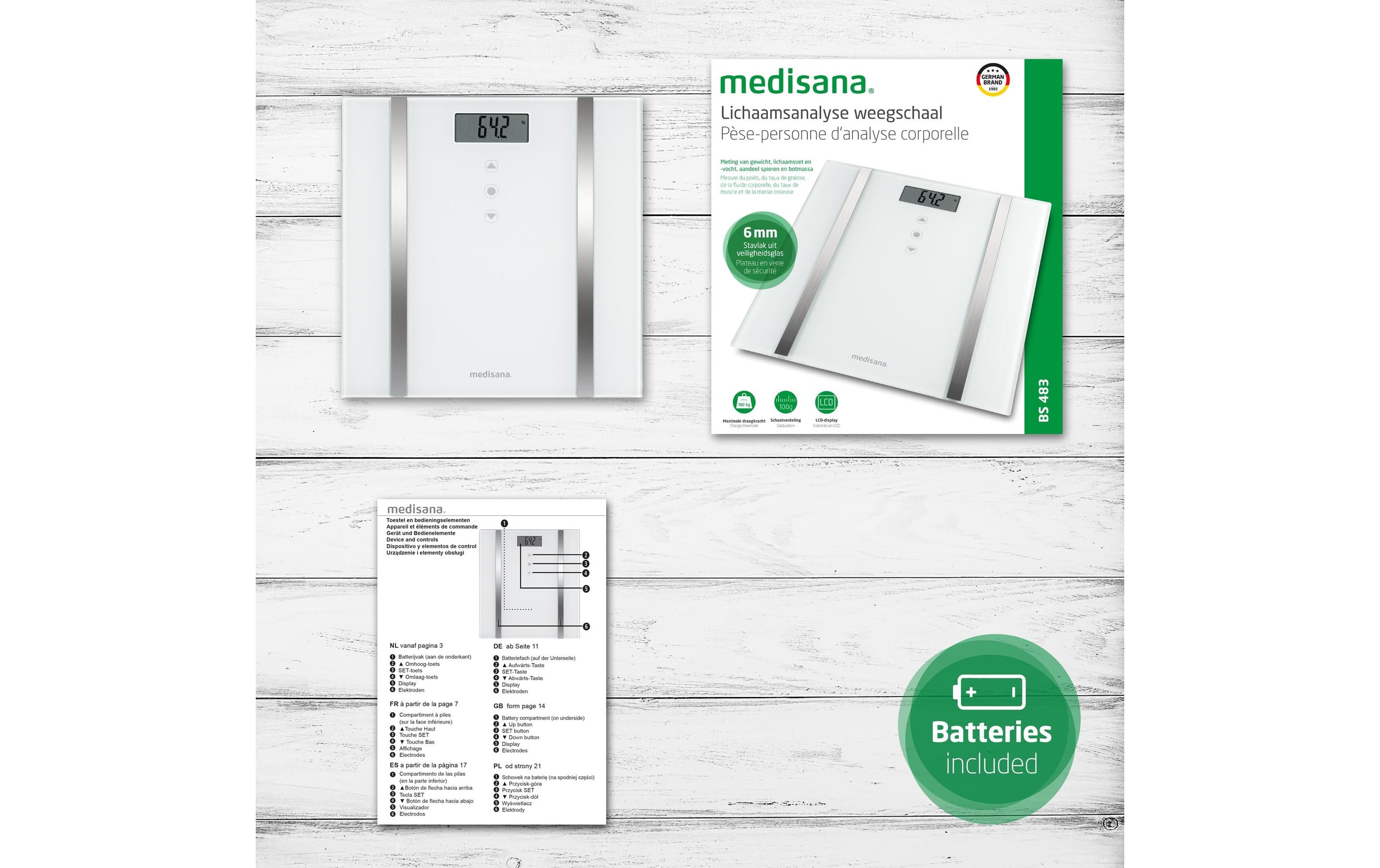 Personenwaage BS 483 WeissPersonenwaage mit Sensor-Touch, BMI und BMR