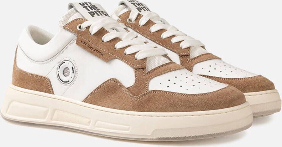 Off The Pitch Witte leren sneaker met suède overlays