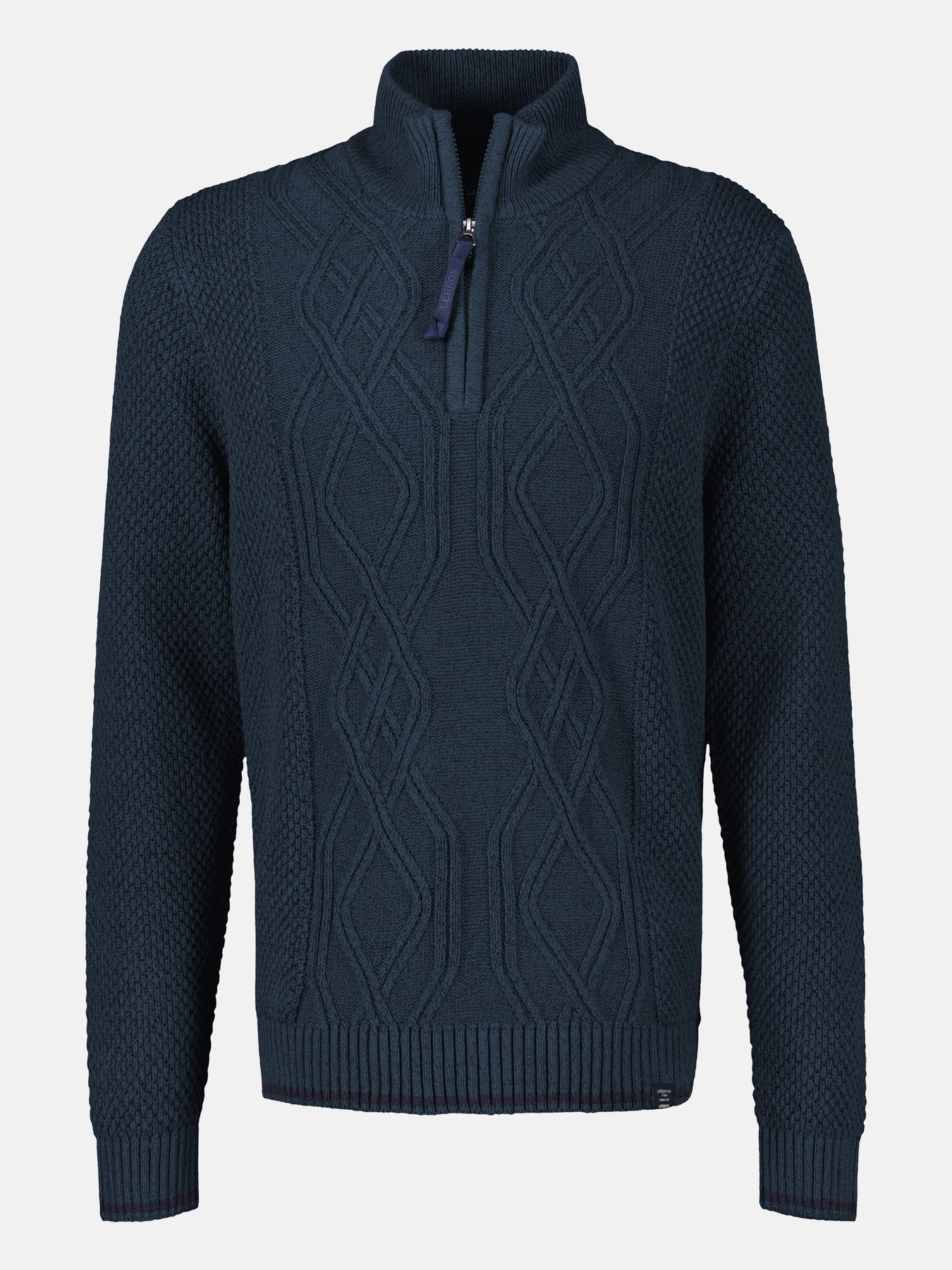 Strickpullover mit Zopfmuster und Troyerkragen