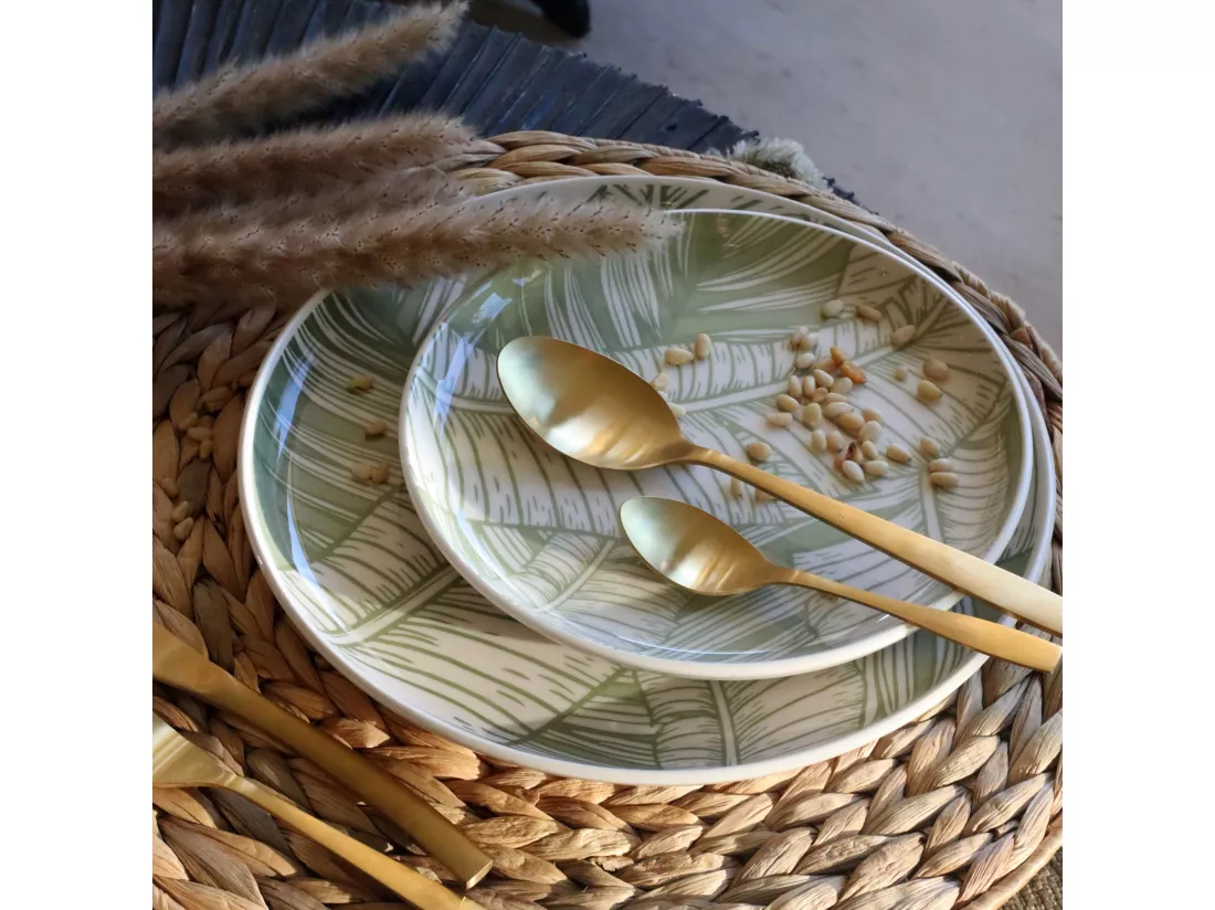 Novastyl - Lot 6 Assiettes Plates 26cm En Gres Vert
