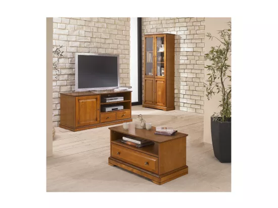 Bibliothèque 4 Portes Merisier 6 Niches 5 Tablettes L 82.4 H 182.2 P 33 cm