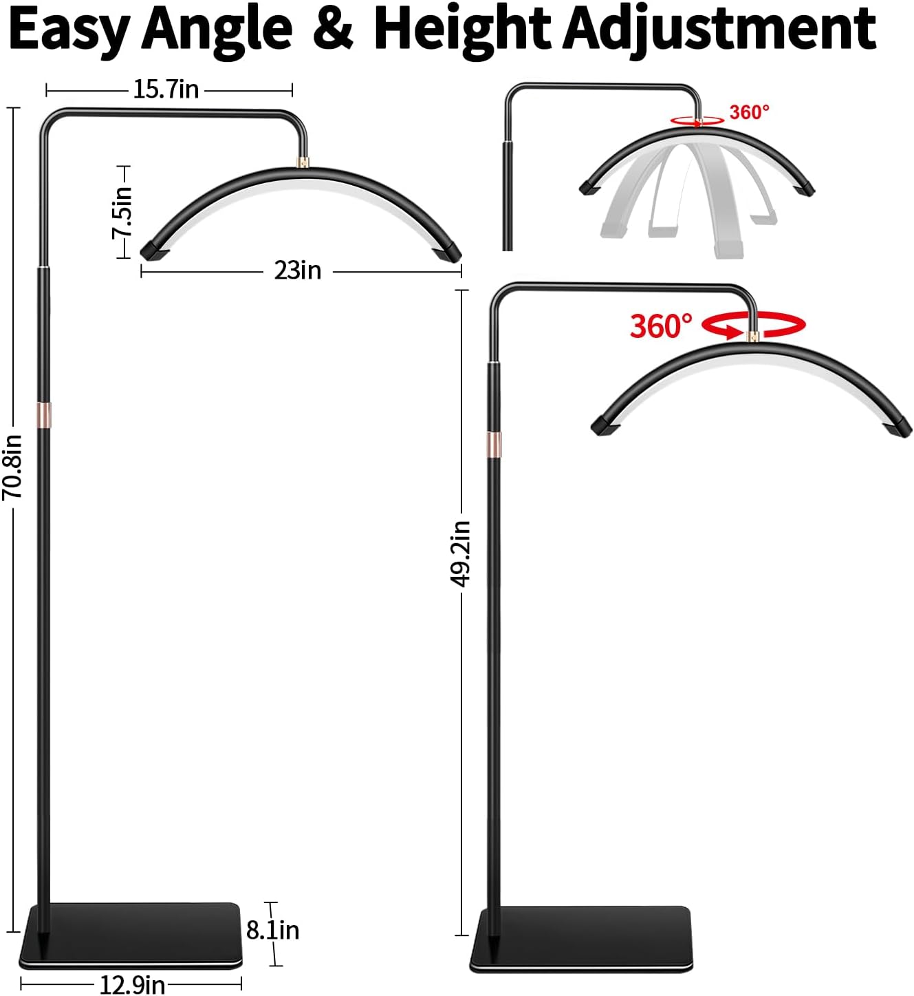Halbmond-Stehlampe für Wimpern, Wimpern Lampe für Wimpernverlängerungen mit Telefonhalter, Tätowierer, Nageltechniker – kühle, LED Beauty-Ringlicht Warme Lampe mit Einstellbarer Helligkeit und Höhe
