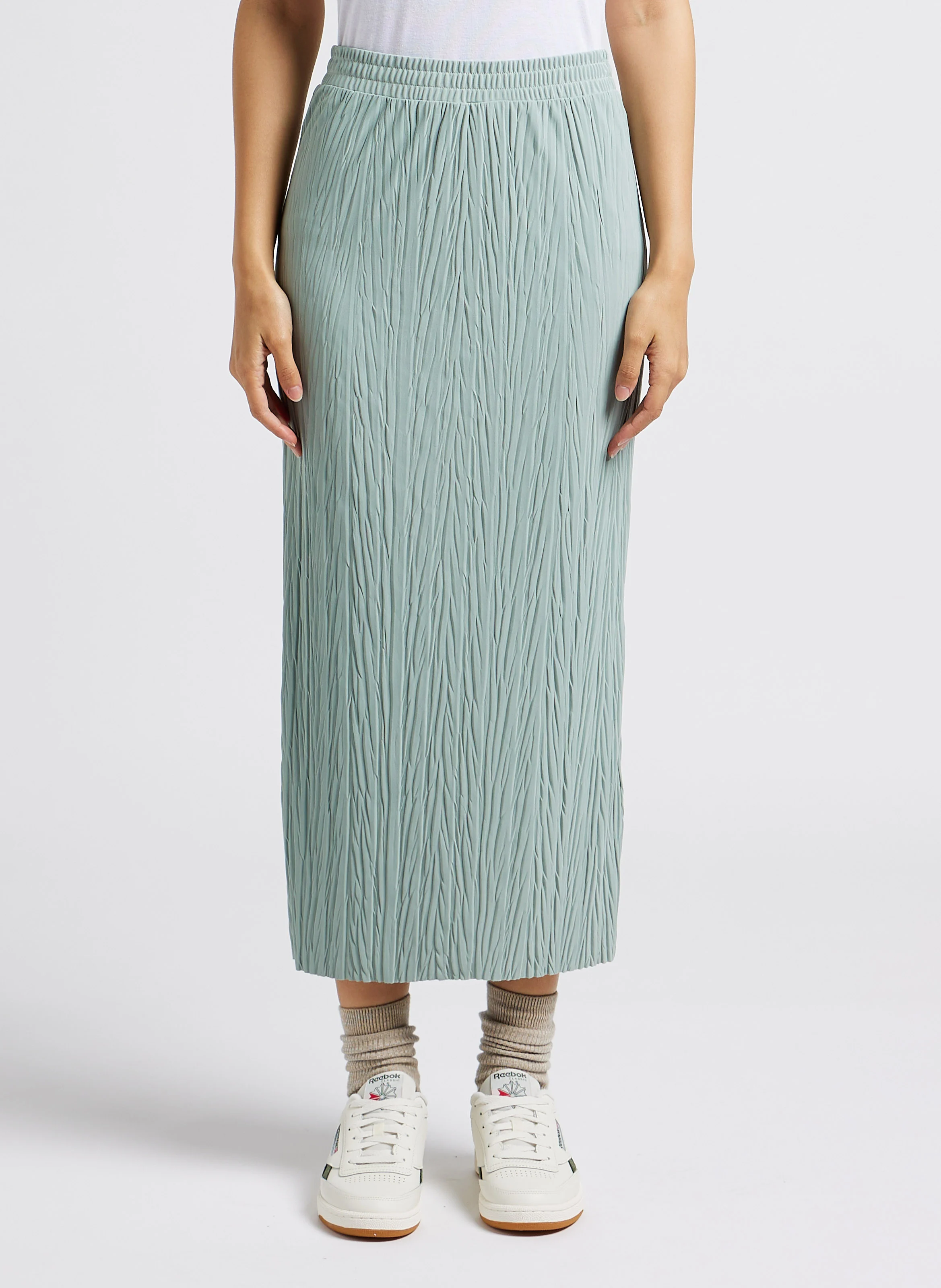 CARNIA - Jupe midi droite texturée | Vert
