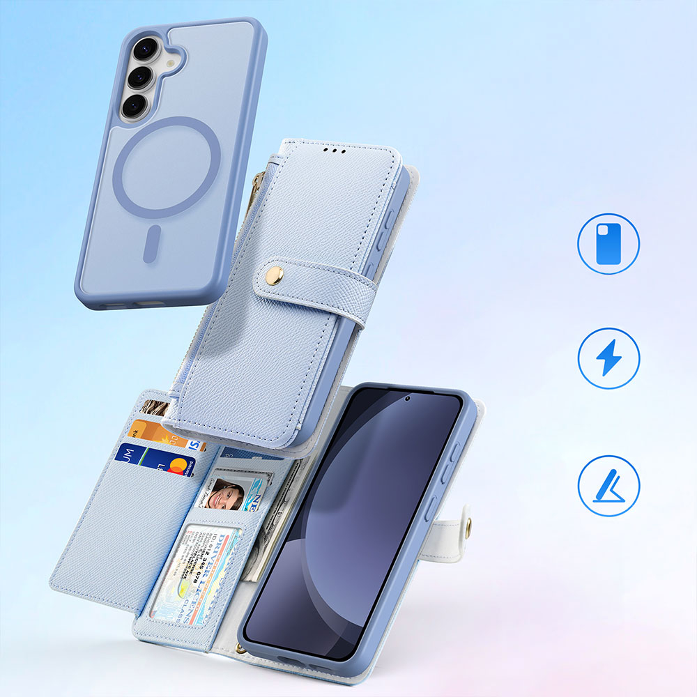 Samsung Galaxy S25  Plus Leder Tasche mit Kartenfächer   Münzfach   Magnetische Schutzhülle - Blau
